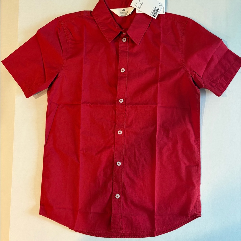 H&M Kids Vibrant Red Button-Up Dress Shirt |Size 9-10|